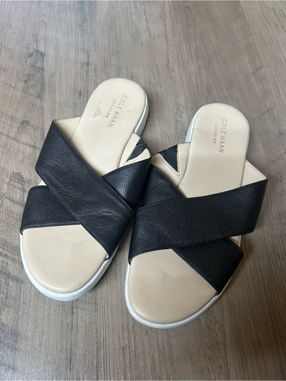 Cole Haan Grand 0’s Black Leather Slip-In Slides